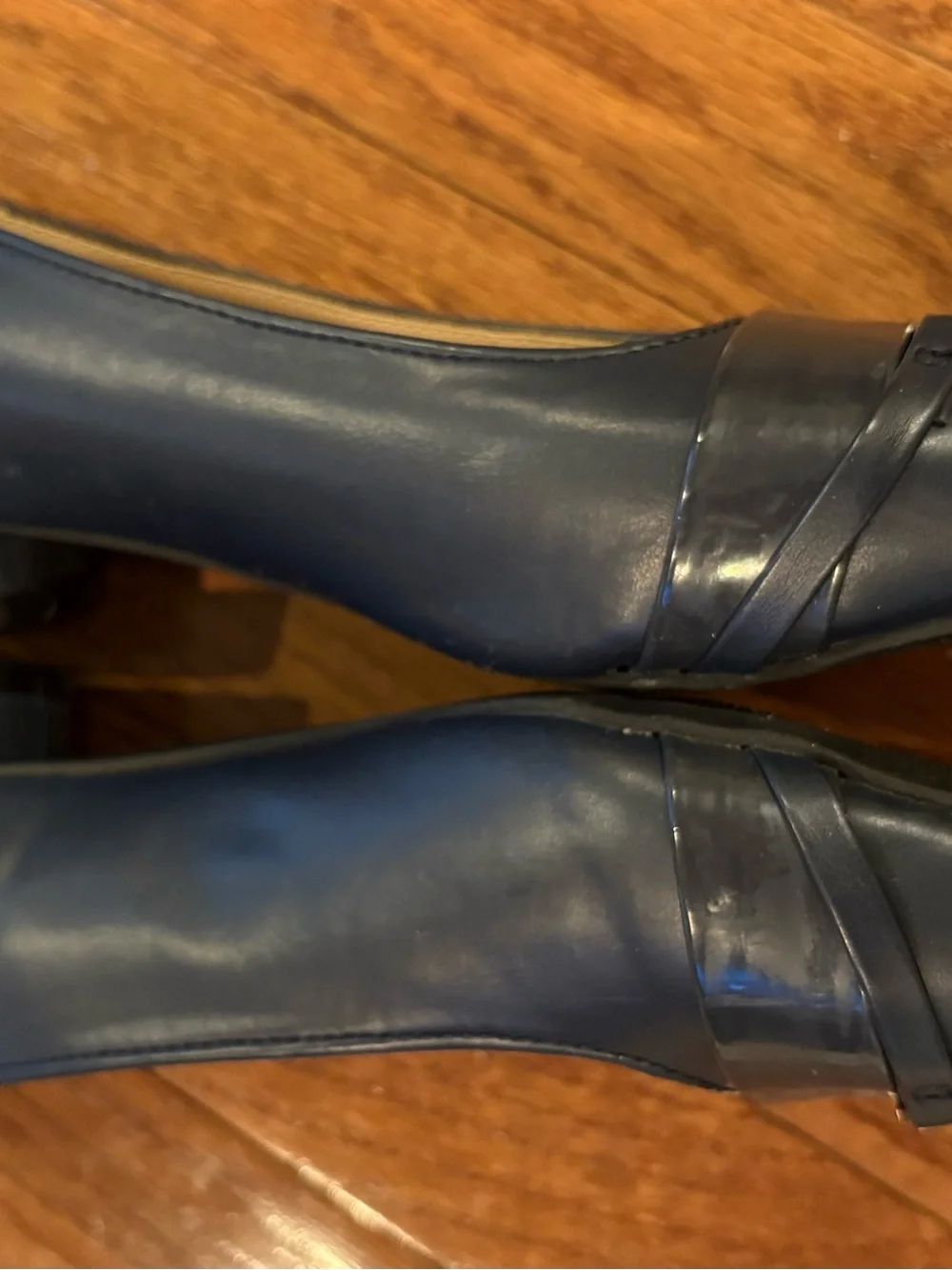 London Fog Navy Square-Toe Loafers with Metal Accent